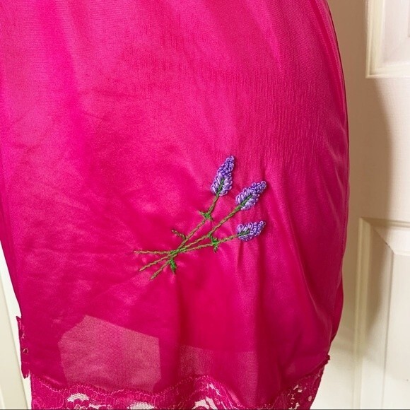 Vintage Lingerie Fuchsia Pink Barbiecore Embroidered  Slip Nightgown - Small - Picture 8 of 8